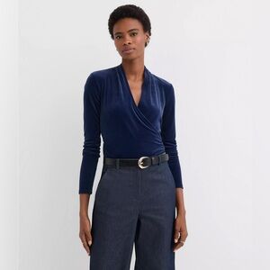 Loft Velour Wrap Top - Deep Space Blue